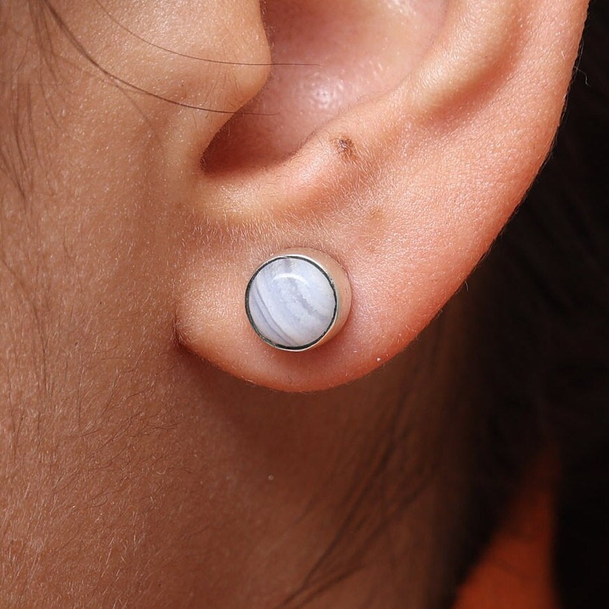 Blue Lace Agate Sterling Silver Stud Earrings