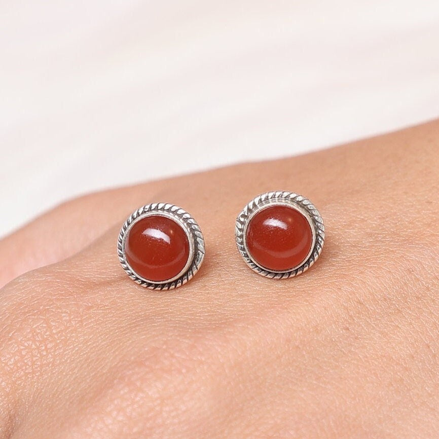 Carnelian Sterling Silver Stud Earrings