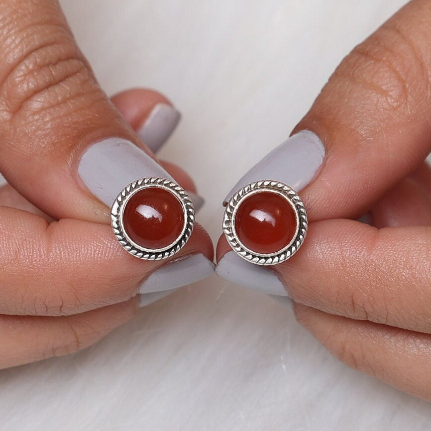 Carnelian Sterling Silver Stud Earrings