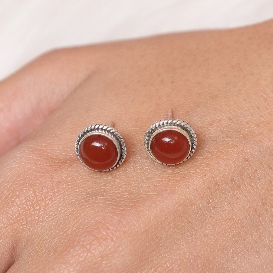 Carnelian Sterling Silver Stud Earrings