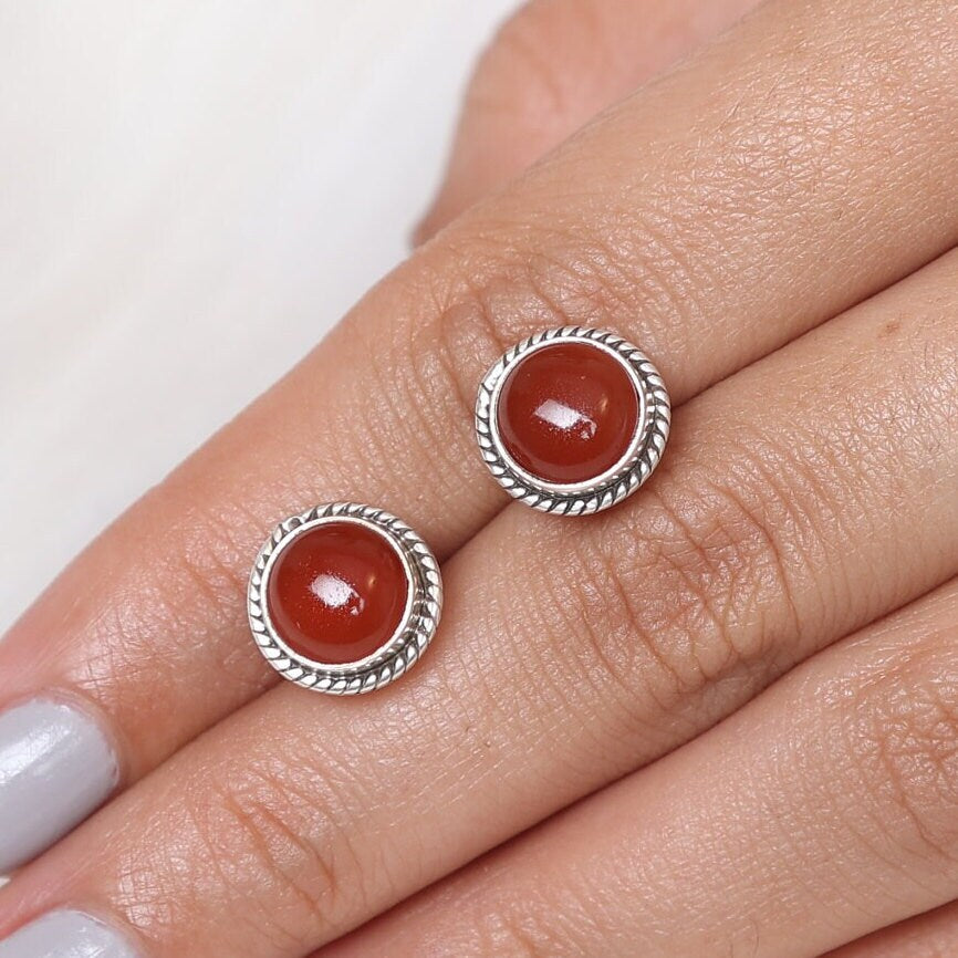 Carnelian Sterling Silver Stud Earrings