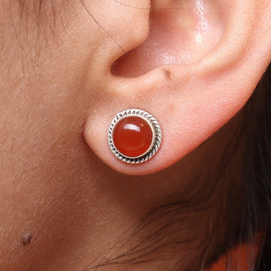 Carnelian Sterling Silver Stud Earrings