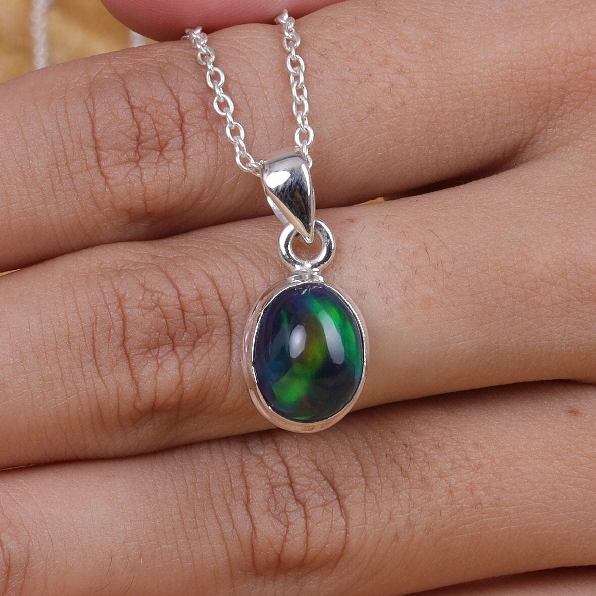 Black Opal Sterling Silver Pendant