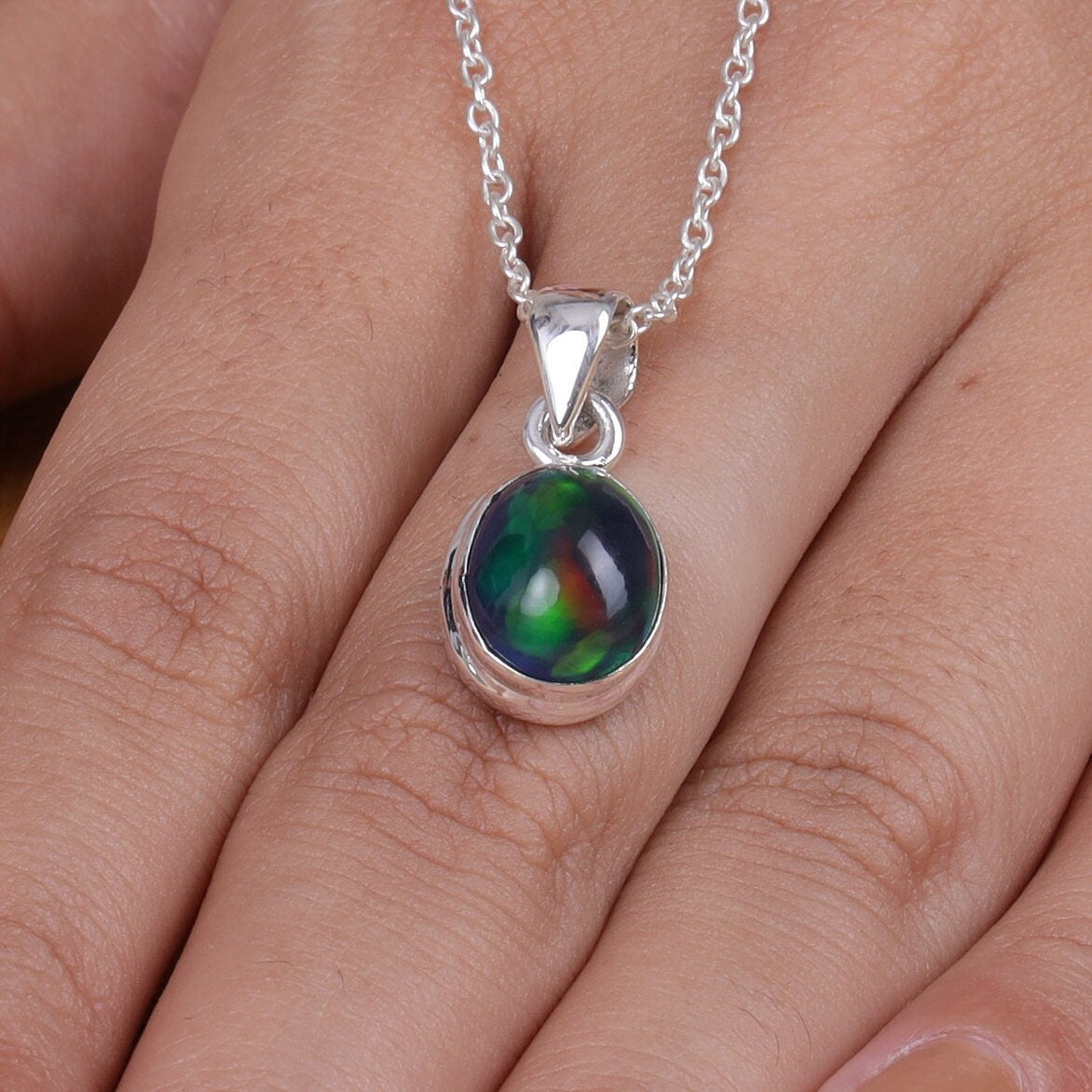 Black Opal Sterling Silver Pendant