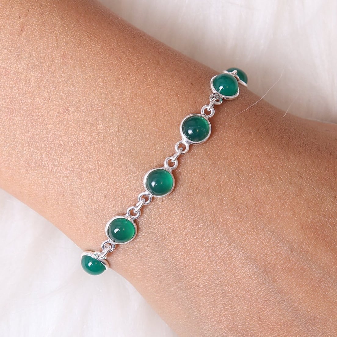 Green Onyx Sterling Silver Bracelet