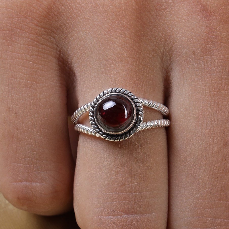 Garnet Sterling Silver Ring