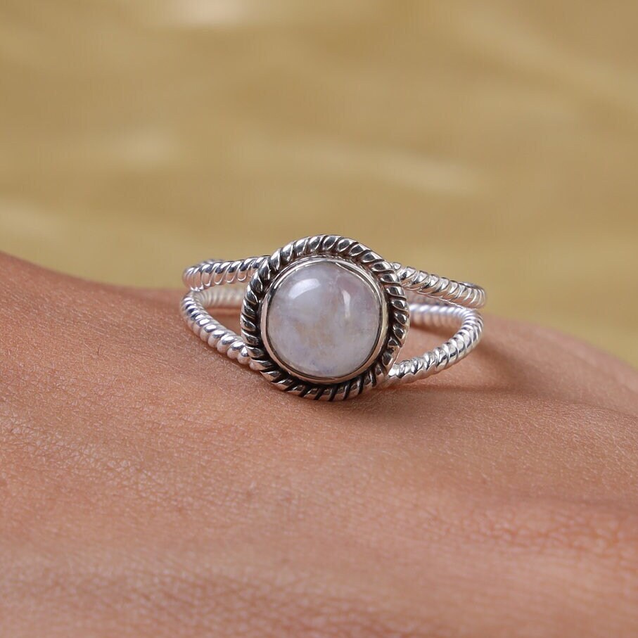 Rainbow Moonstone Sterling Silver Ring