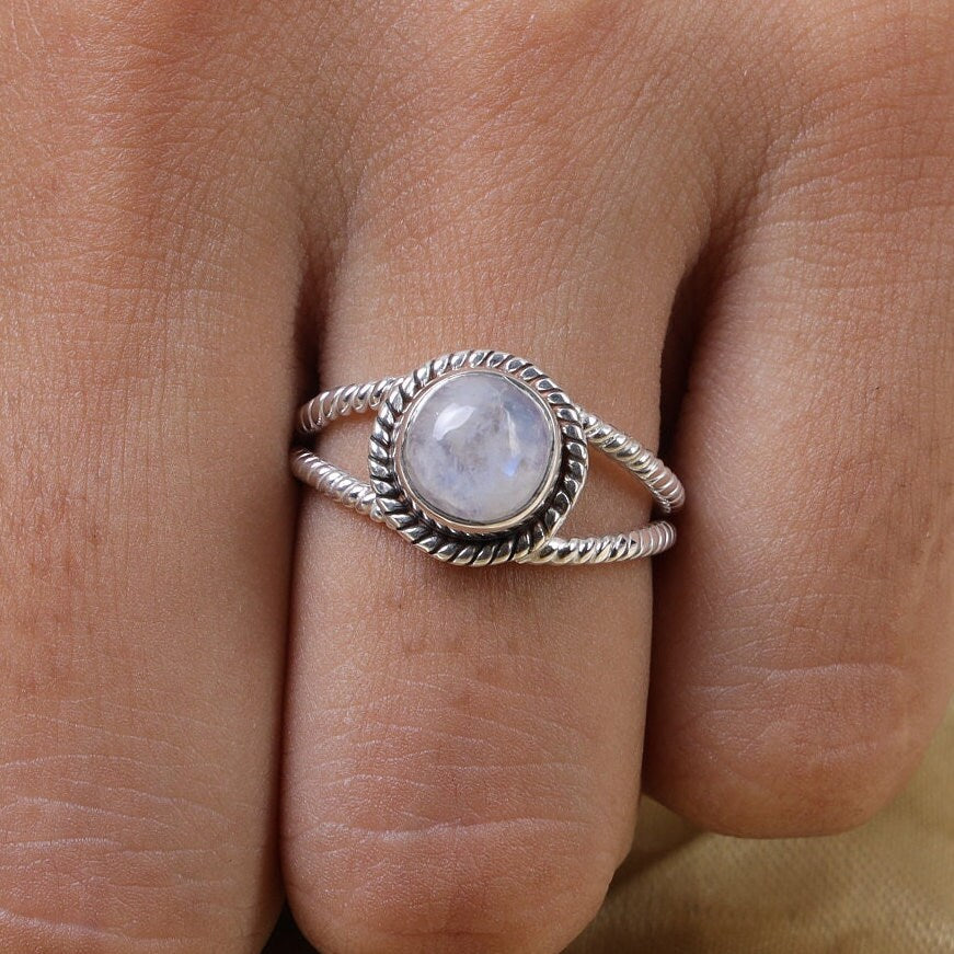 Rainbow Moonstone Sterling Silver Ring