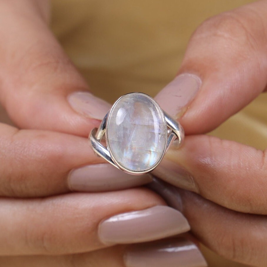 Rainbow Moonstone Sterling Silver Ring