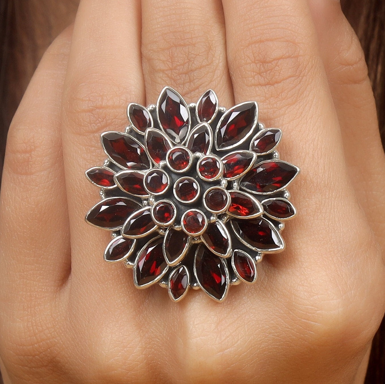 Garnet Sterling Silver Ring