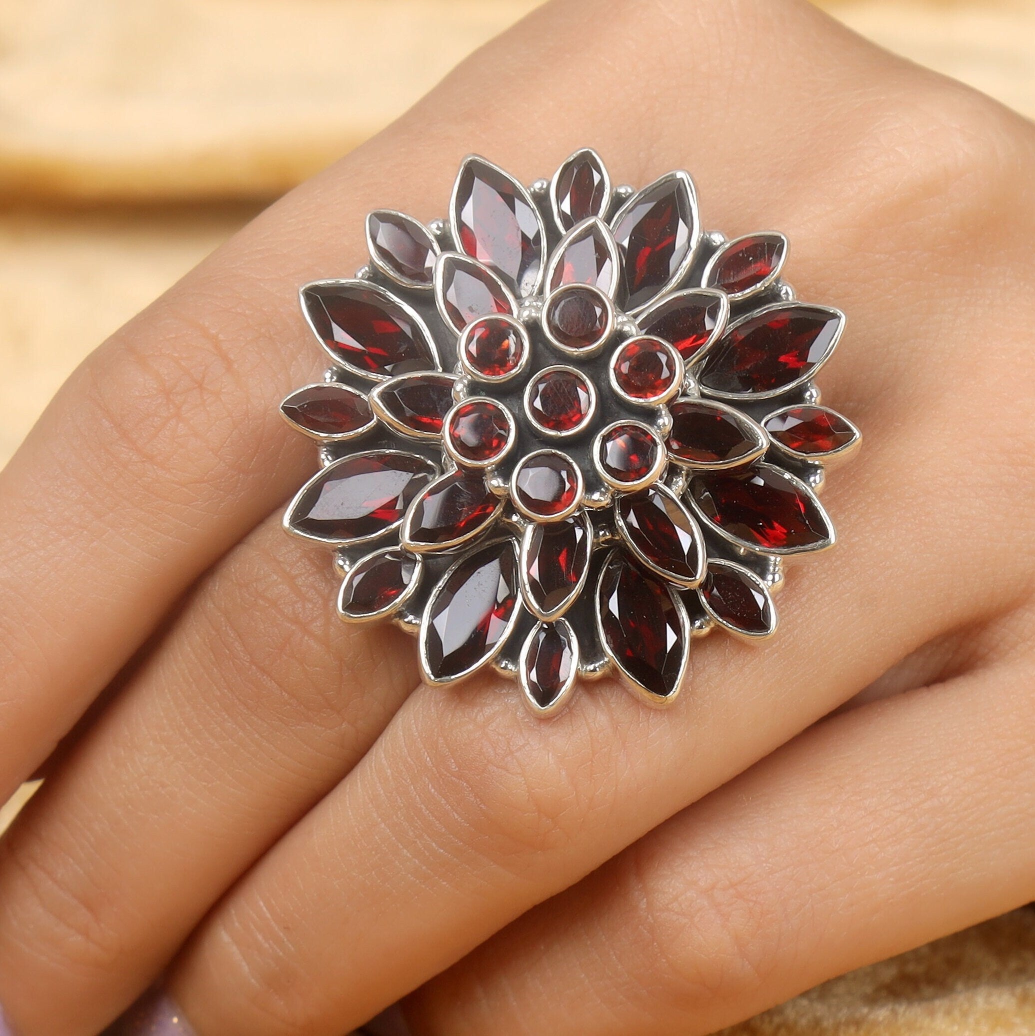 Garnet Sterling Silver Ring