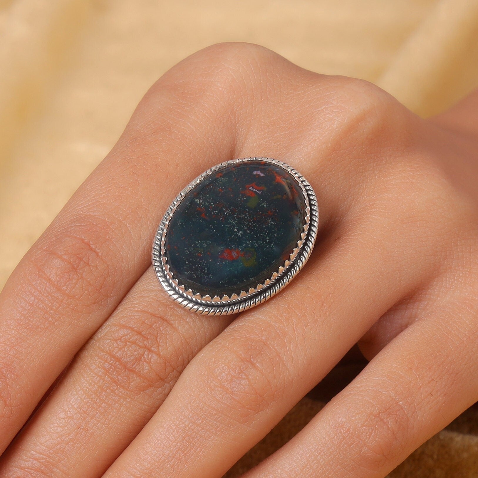 Bloodstone Sterling Silver Ring