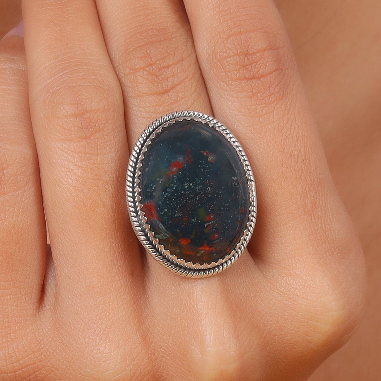 Bloodstone Sterling Silver Ring