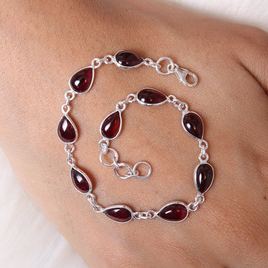 Garnet Sterling Silver Bracelet