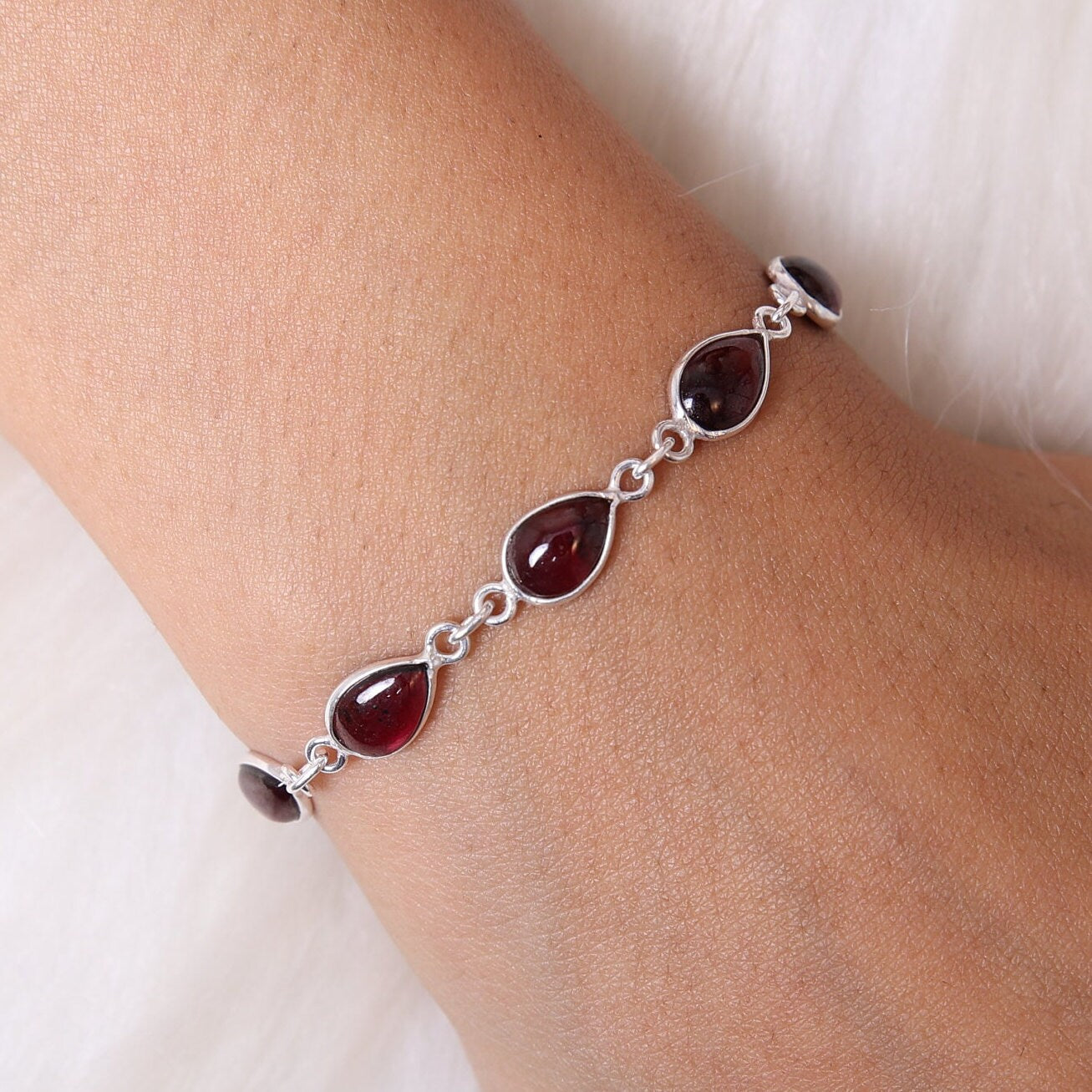 Garnet Sterling Silver Bracelet