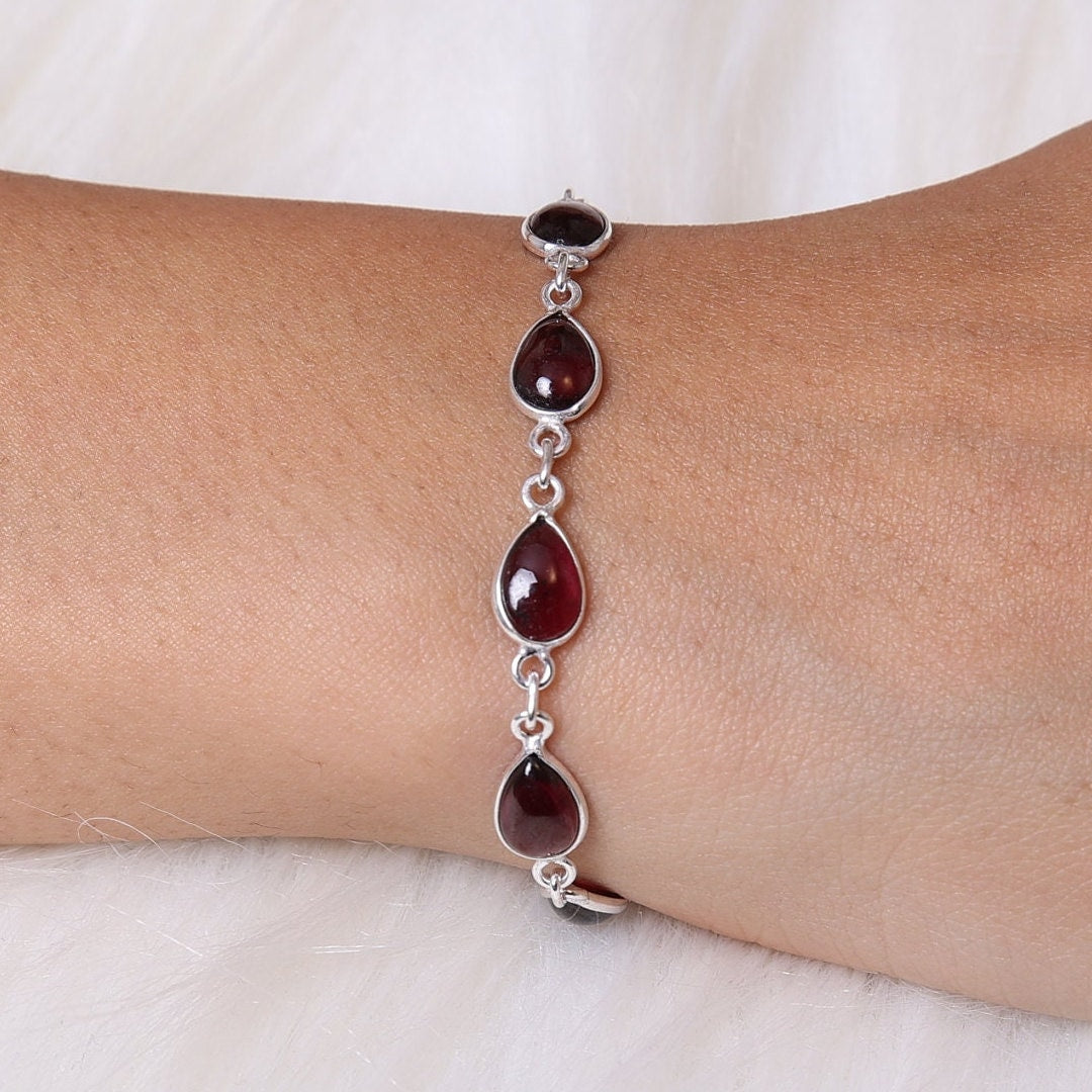 Garnet Sterling Silver Bracelet