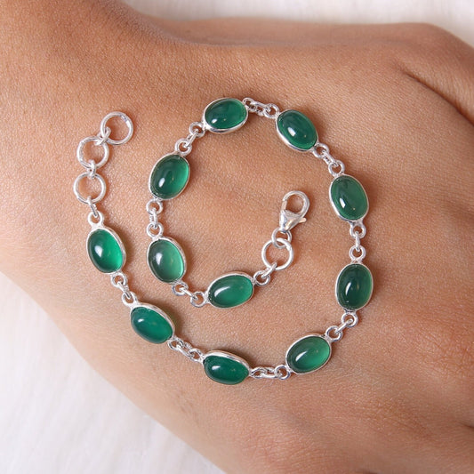 Green Onyx Sterling Silver Bracelet