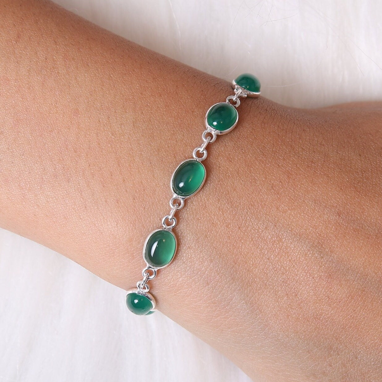 Green Onyx Sterling Silver Bracelet