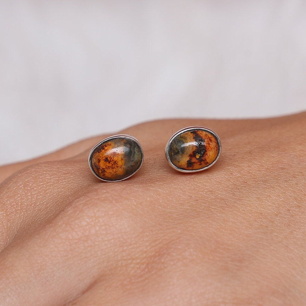 Bumblebee Jasper Sterling Silver Stud Earrings