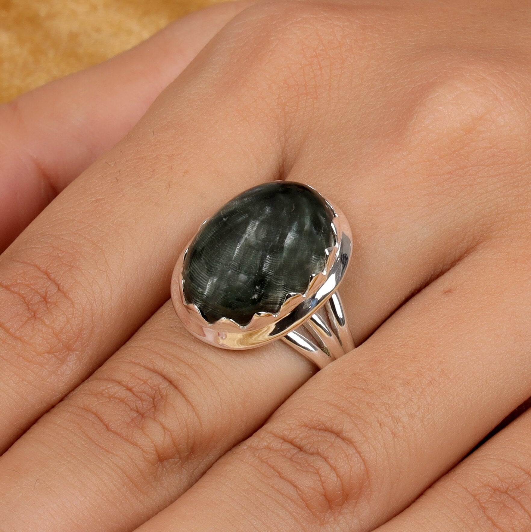 Seraphinite Sterling Silver Ring