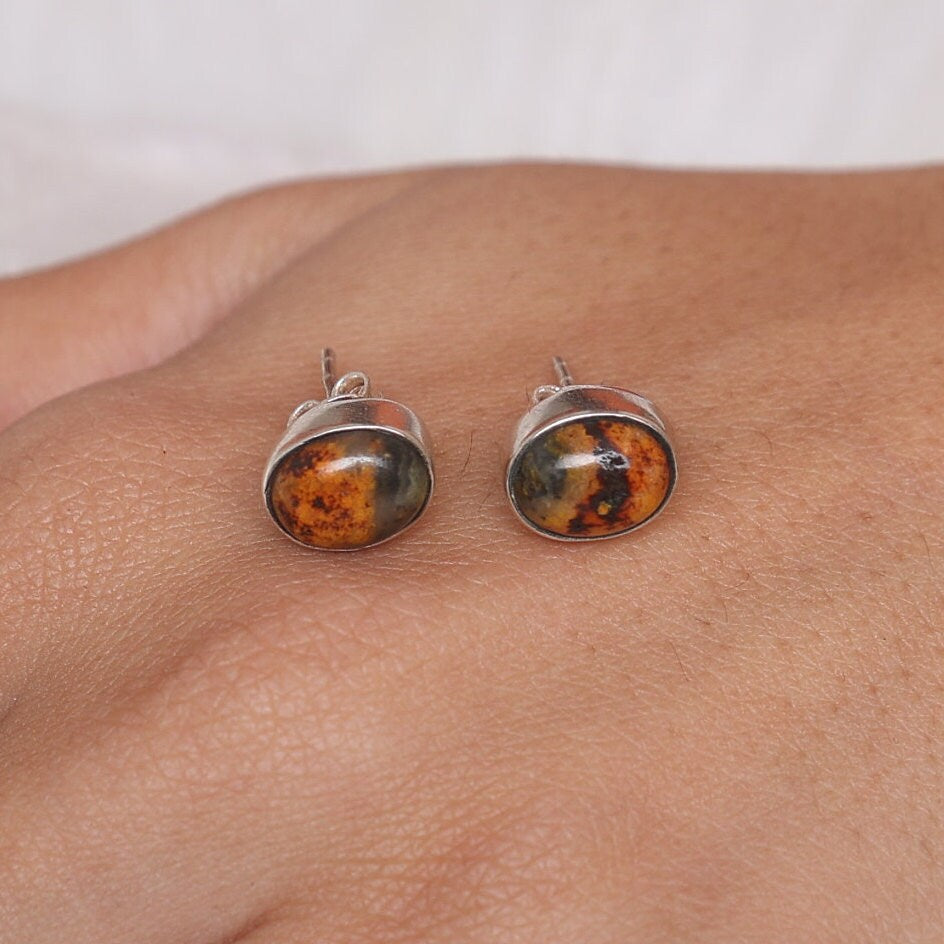 Bumblebee Jasper Sterling Silver Stud Earrings