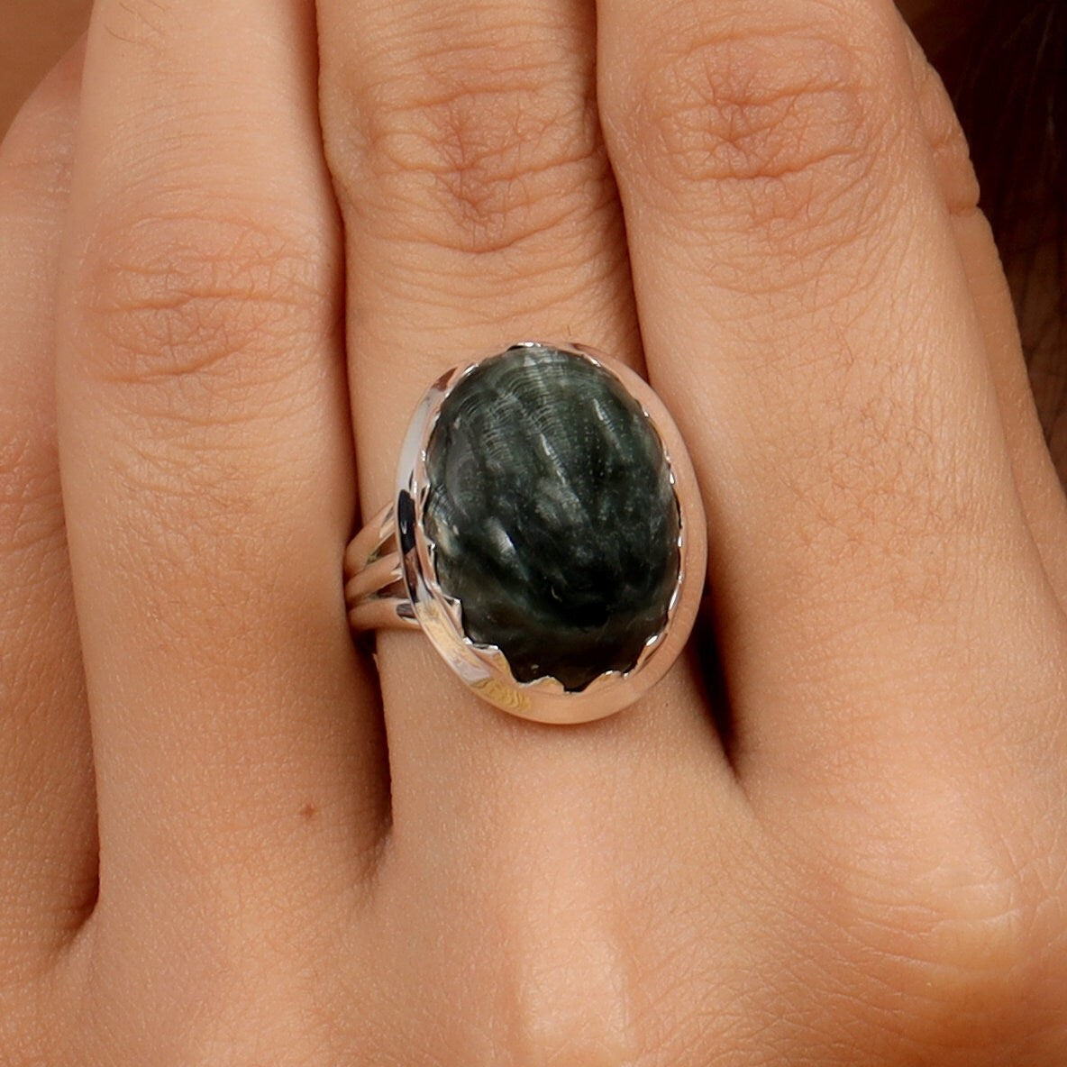 Seraphinite Sterling Silver Ring