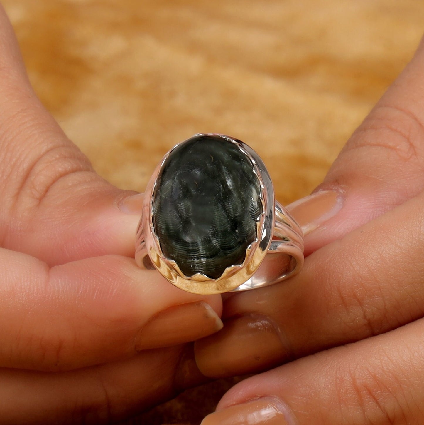 Seraphinite Sterling Silver Ring