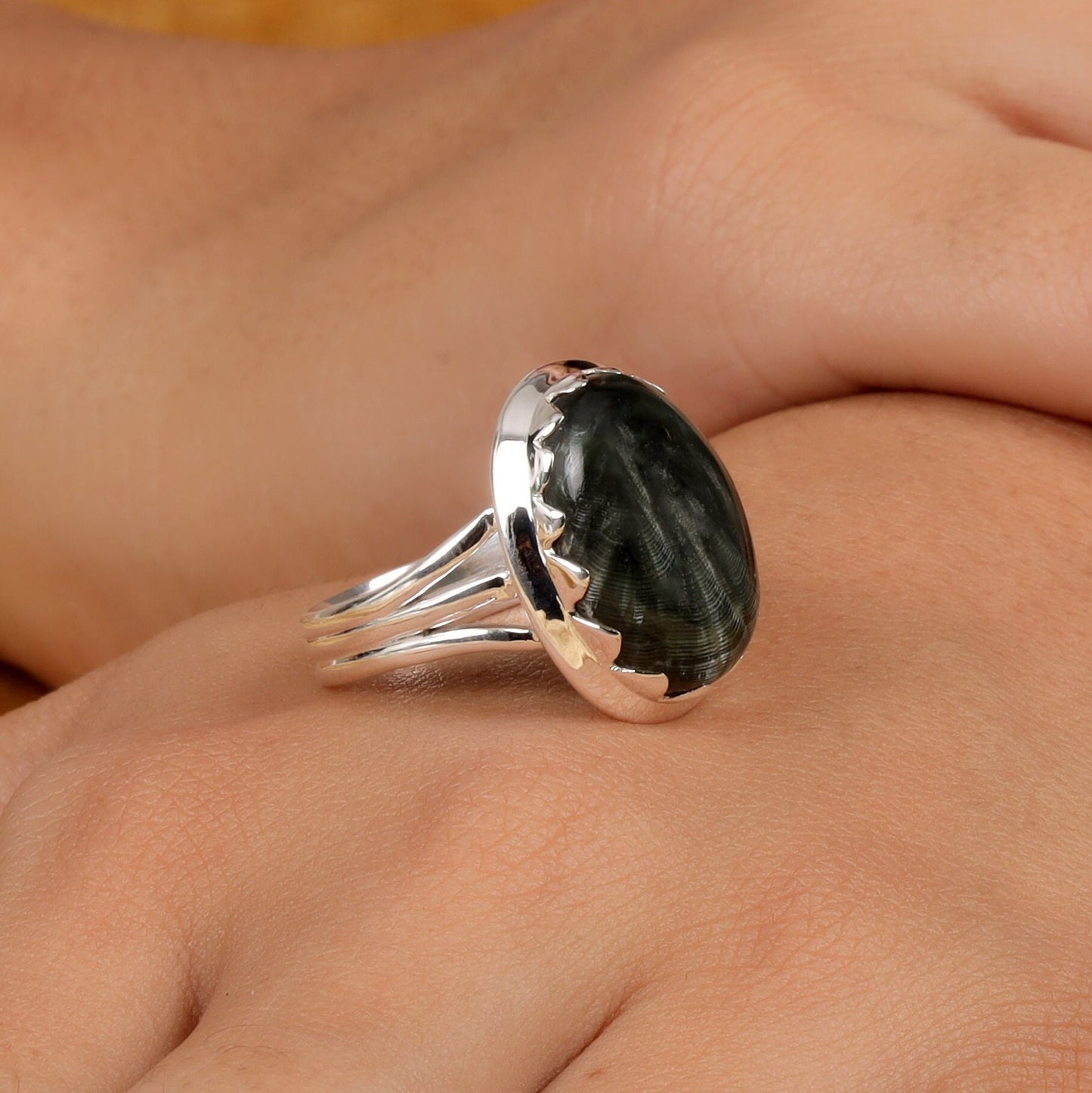 Seraphinite Sterling Silver Ring