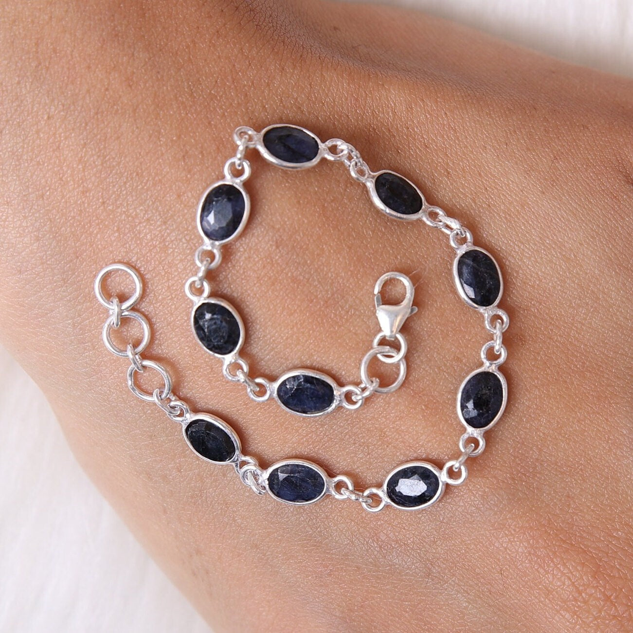 Blue Sapphire Sterling Silver Bracelet