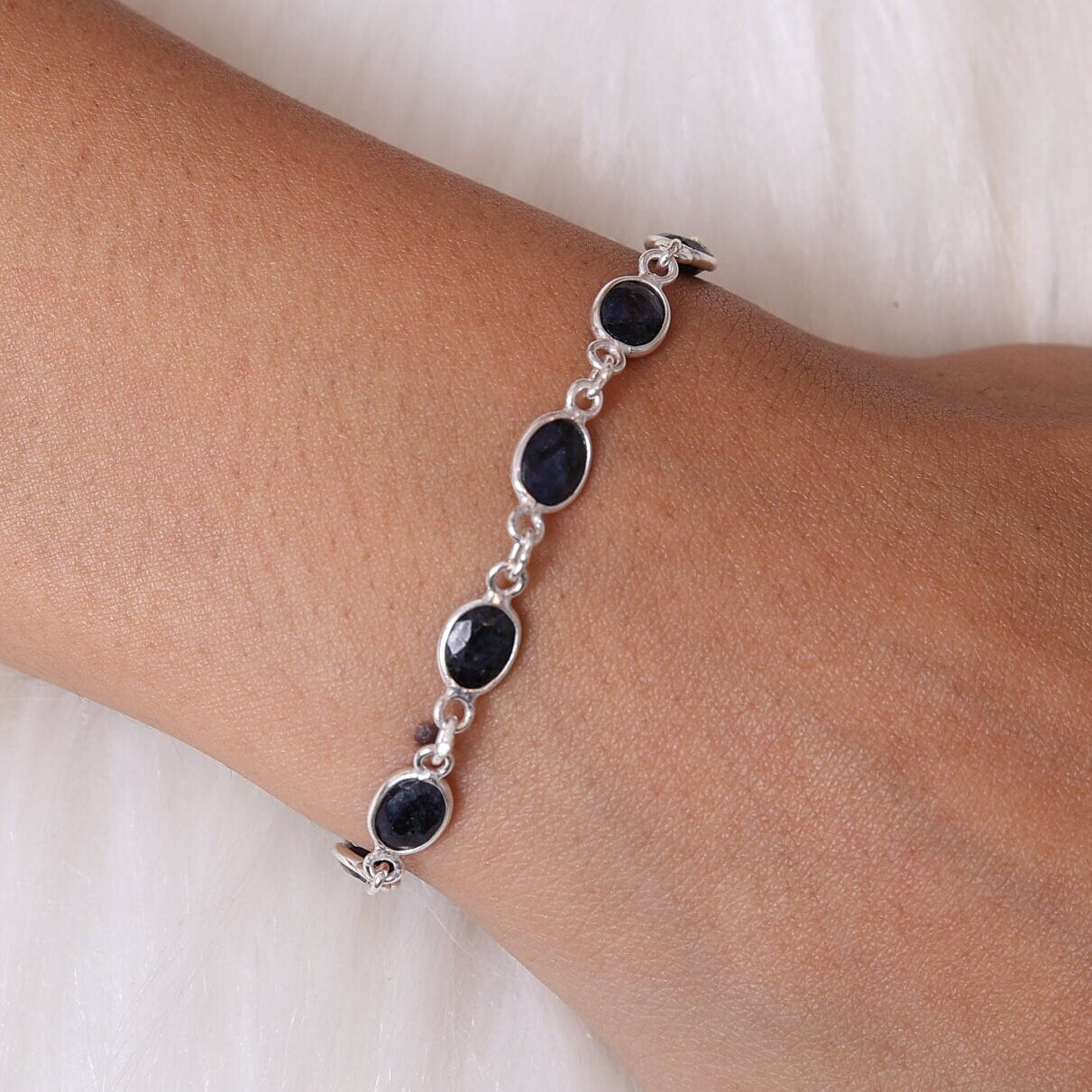 Blue Sapphire Sterling Silver Bracelet