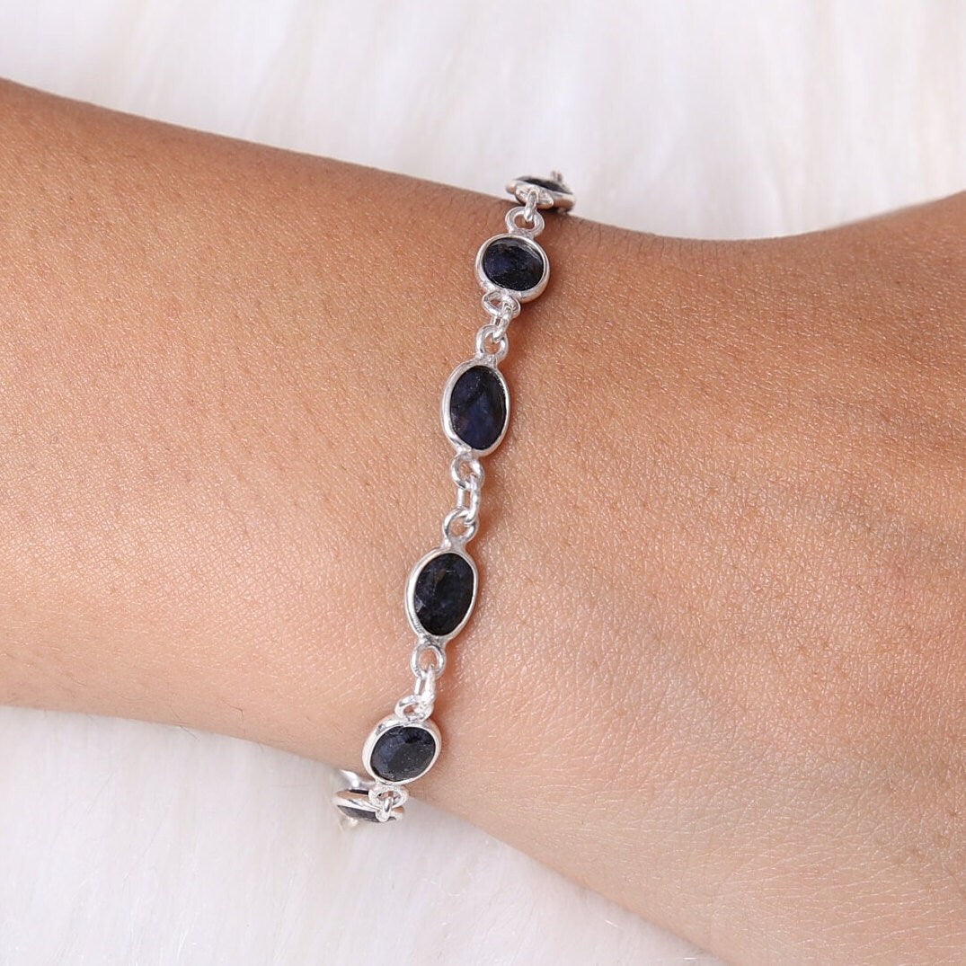 Blue Sapphire Sterling Silver Bracelet