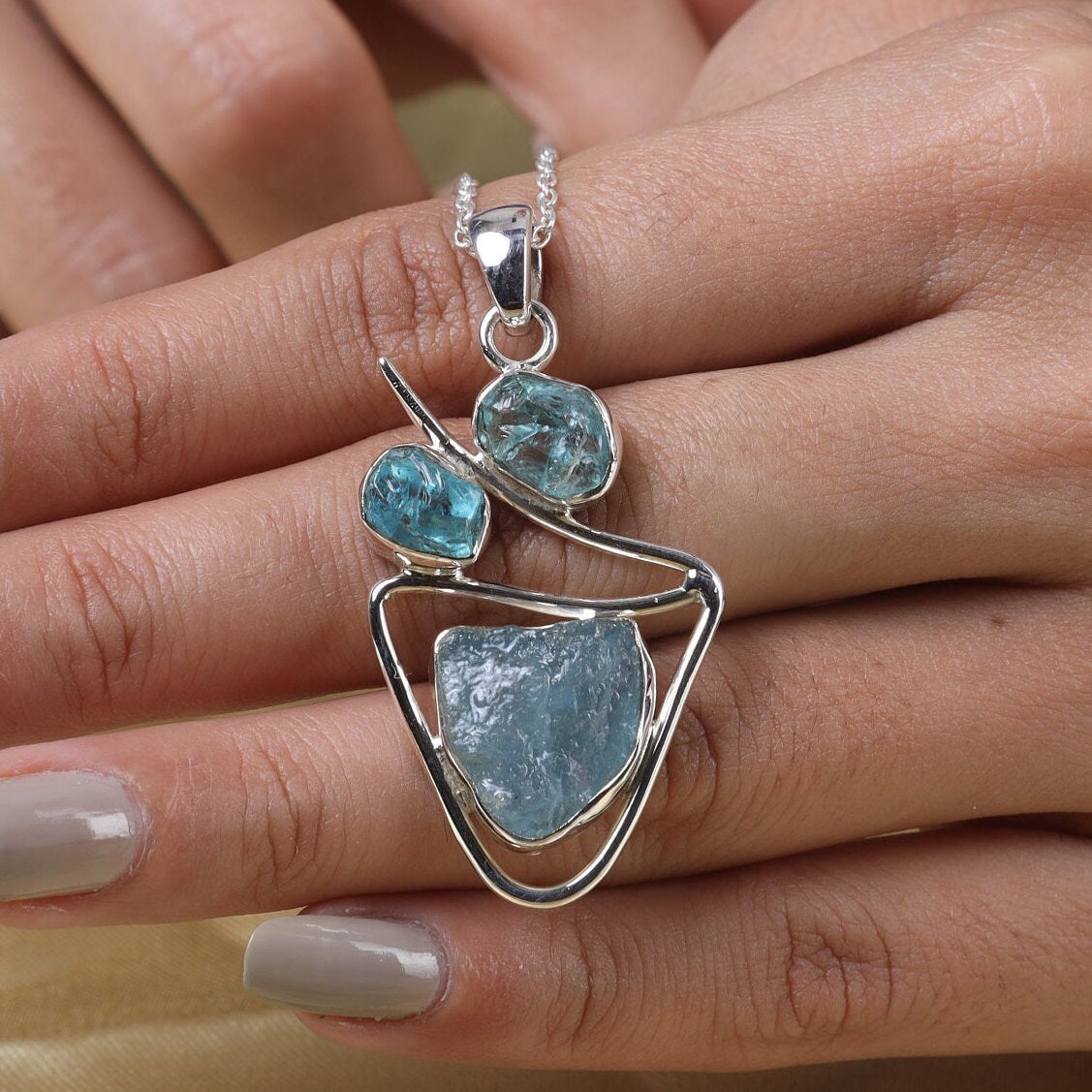 Raw Aquamarine Sterling Silver Pendant