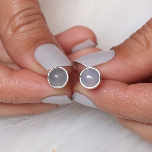 Chalcedony Sterling Silver Stud Earrings