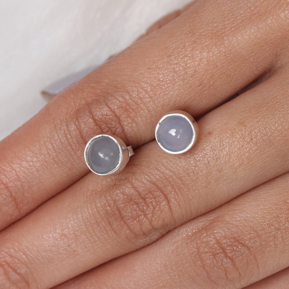 Chalcedony Sterling Silver Stud Earrings