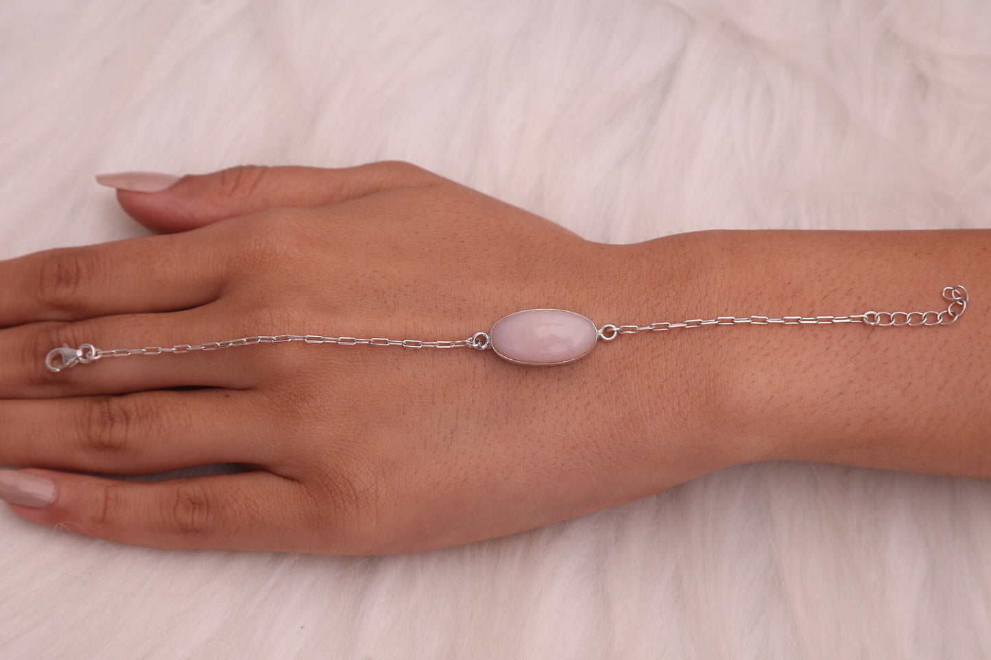 Pink Opal Sterling Silver Bracelet