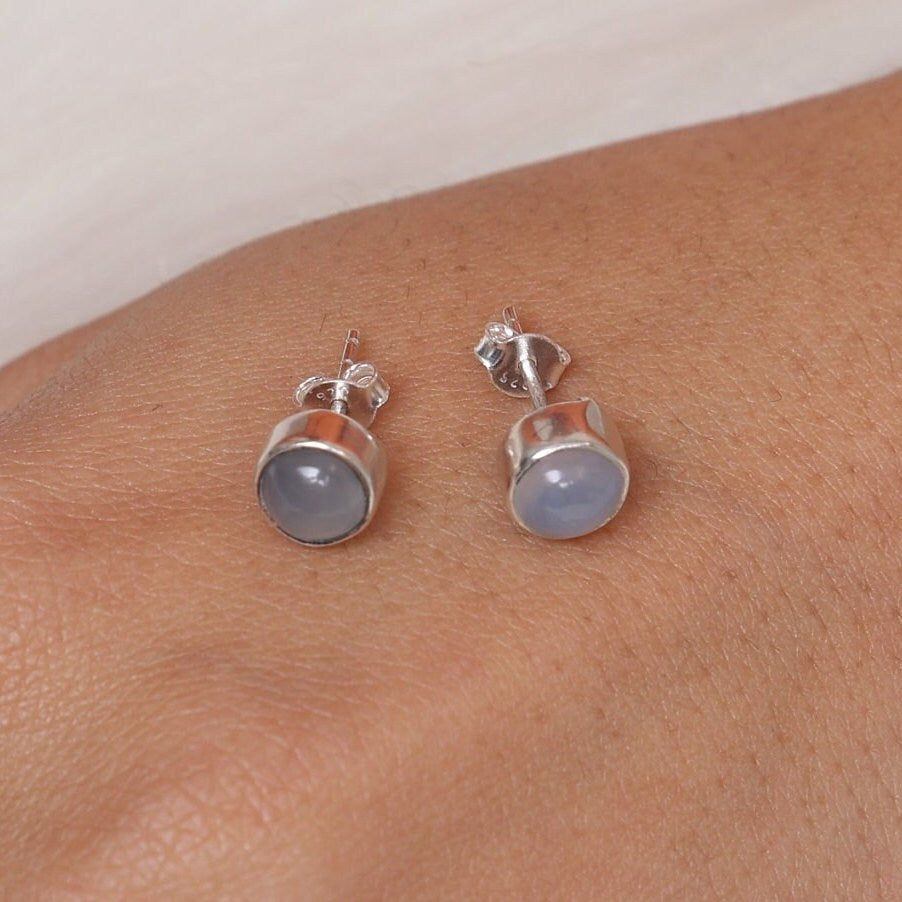 Chalcedony Sterling Silver Stud Earrings