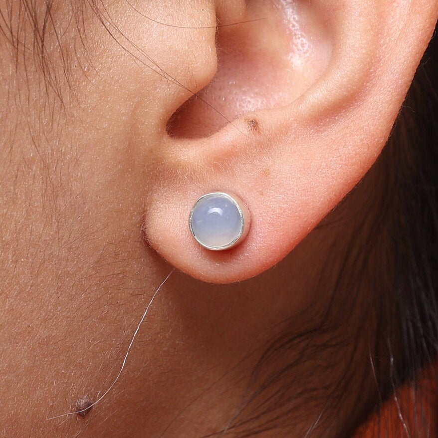 Chalcedony Sterling Silver Stud Earrings