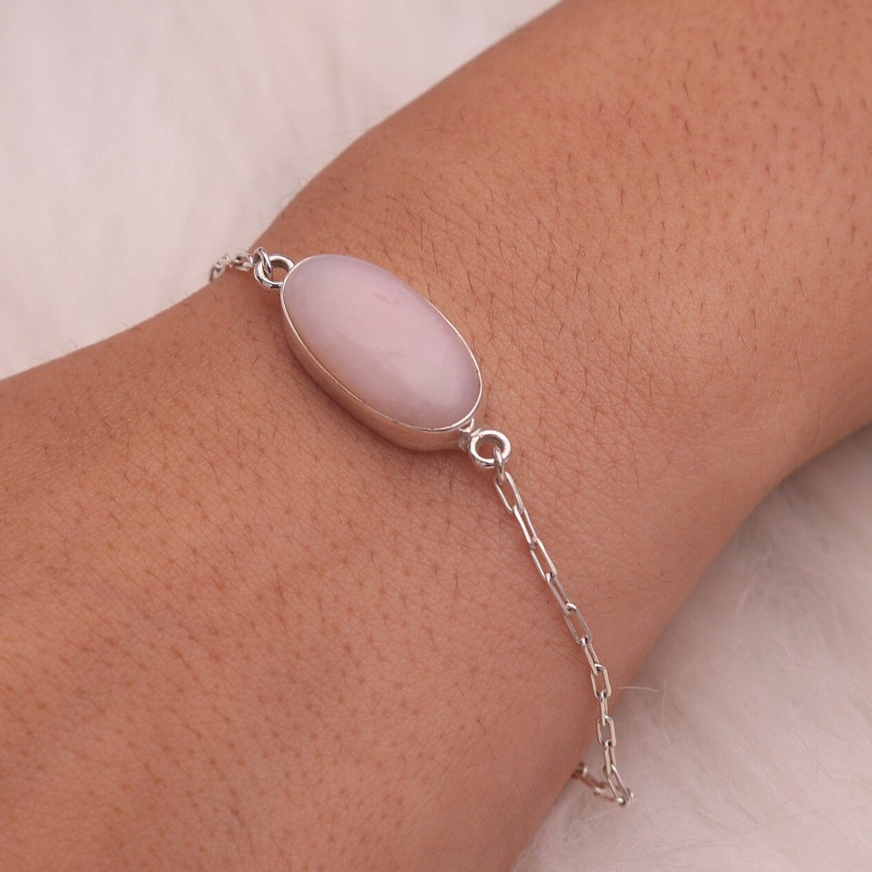 Pink Opal Sterling Silver Bracelet