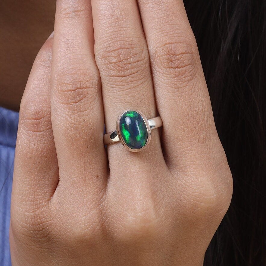 Black Opal Sterling Silver Ring