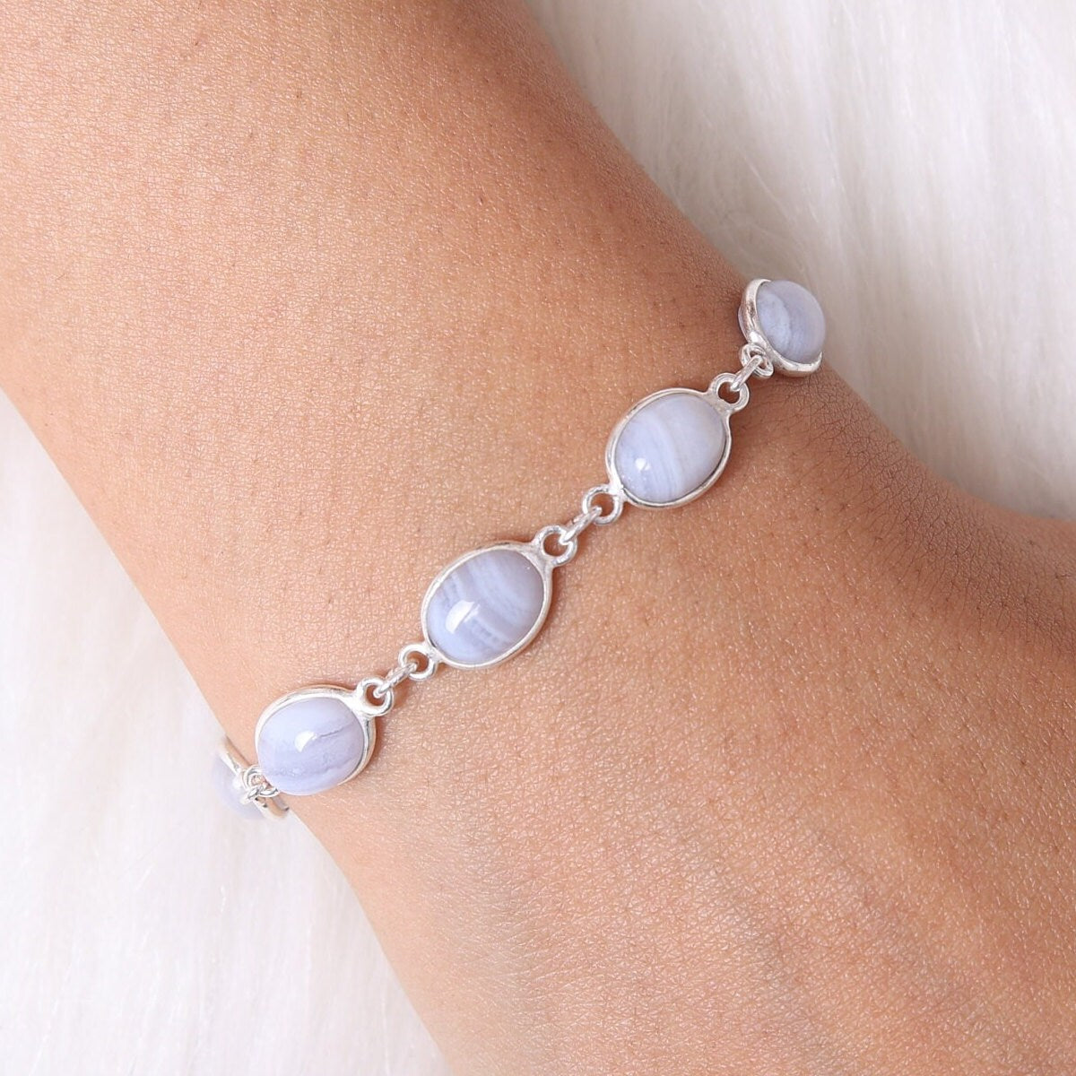 Blue Lace Agate Sterling Silver Bracelet