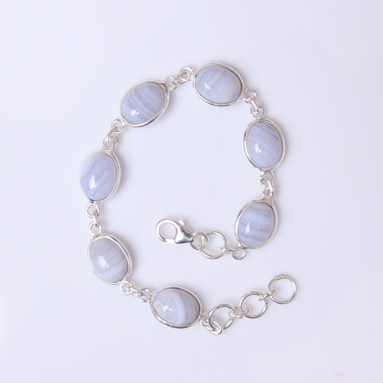 Blue Lace Agate Sterling Silver Bracelet