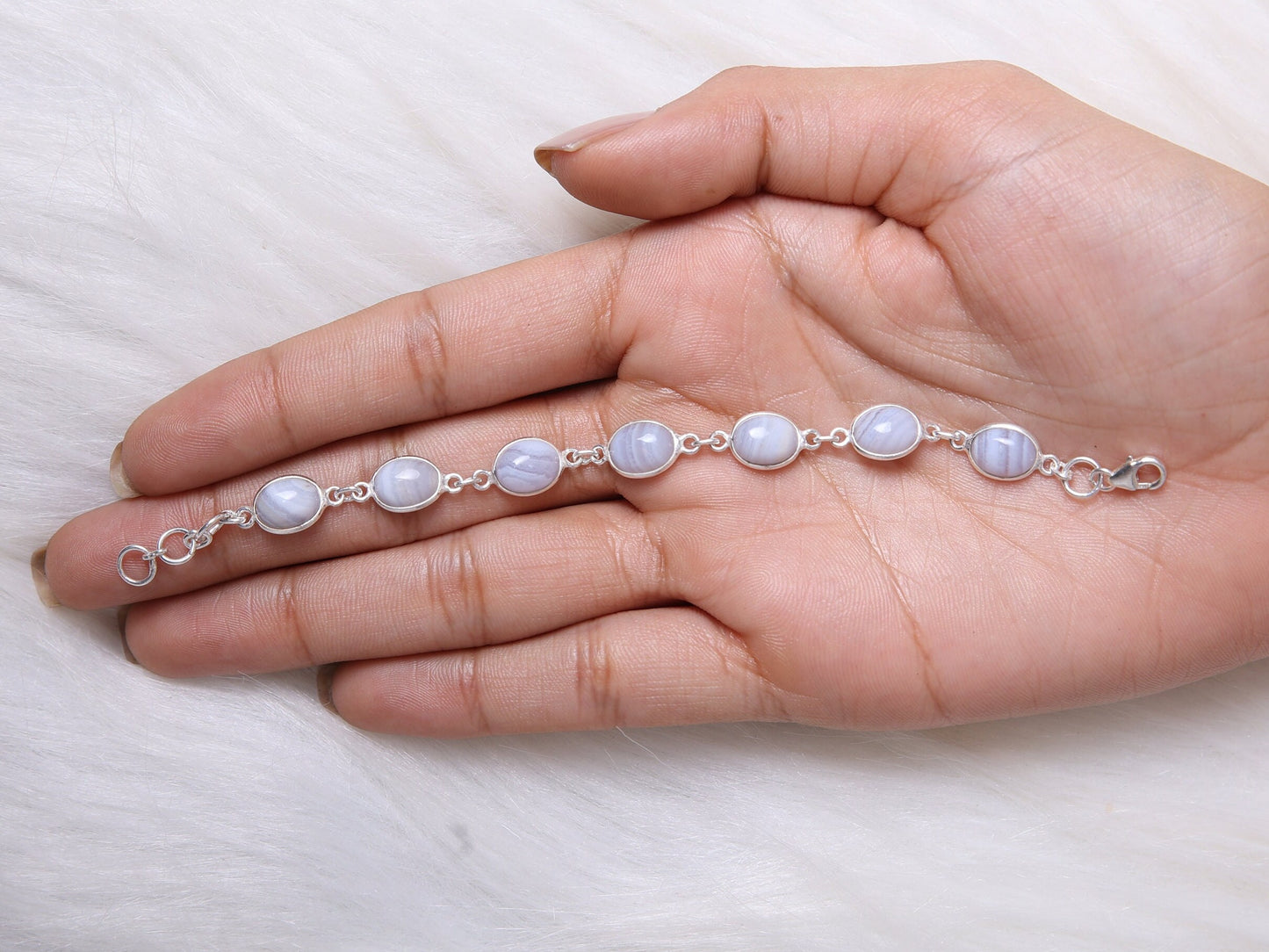 Blue Lace Agate Sterling Silver Bracelet