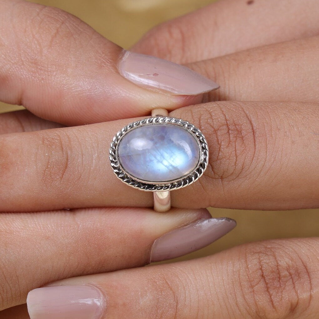 Rainbow Moonstone Sterling Silver Ring