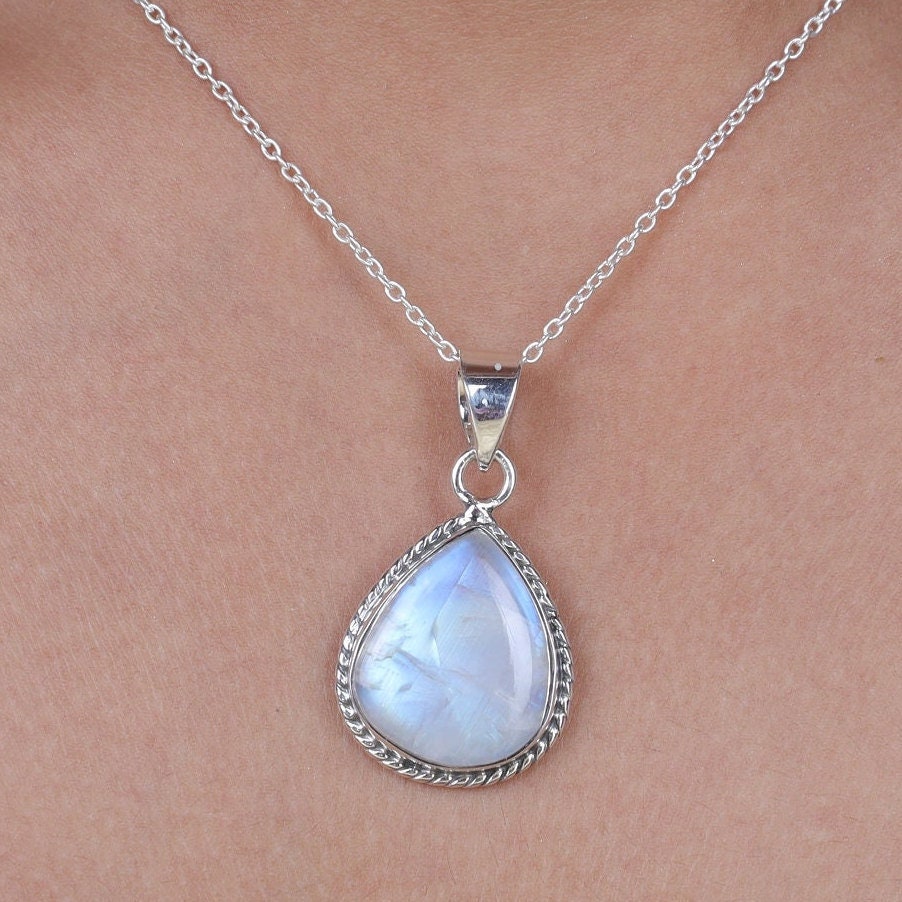 Rainbow Moonstone Sterling Silver Pendant