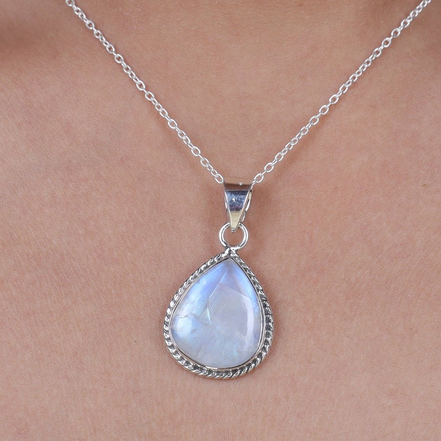 Rainbow Moonstone Sterling Silver Pendant