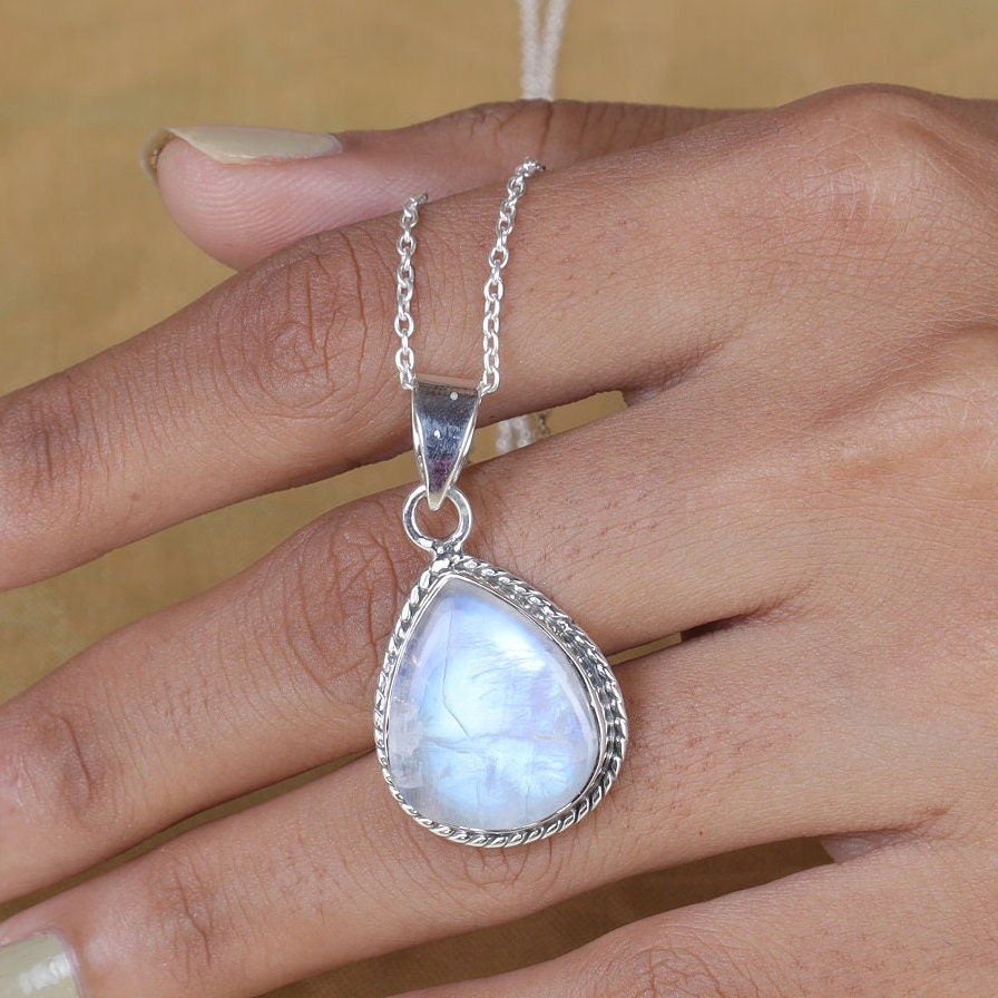 Rainbow Moonstone Sterling Silver Pendant