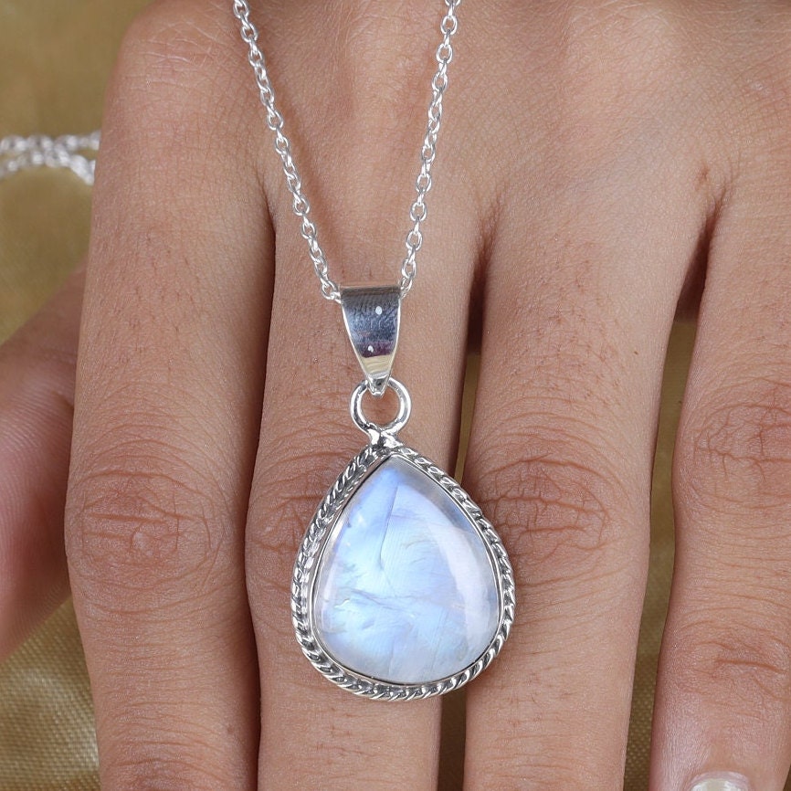 Rainbow Moonstone Sterling Silver Pendant