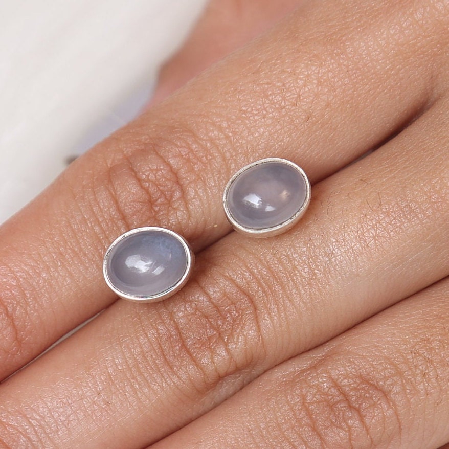 Chalcedony Sterling Silver Stud Earrings