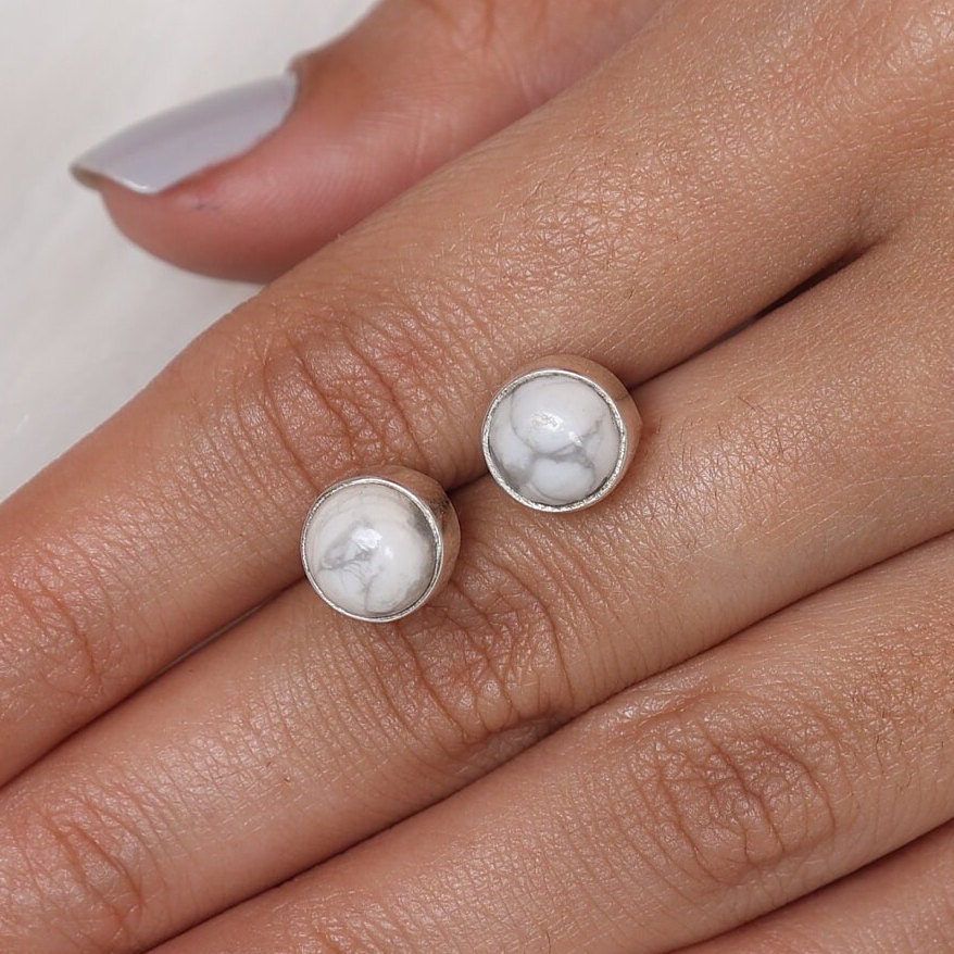 Howlite Sterling Silver Stud Earrings