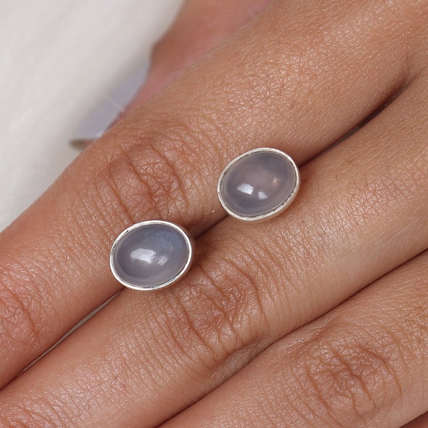 Chalcedony Sterling Silver Stud Earrings